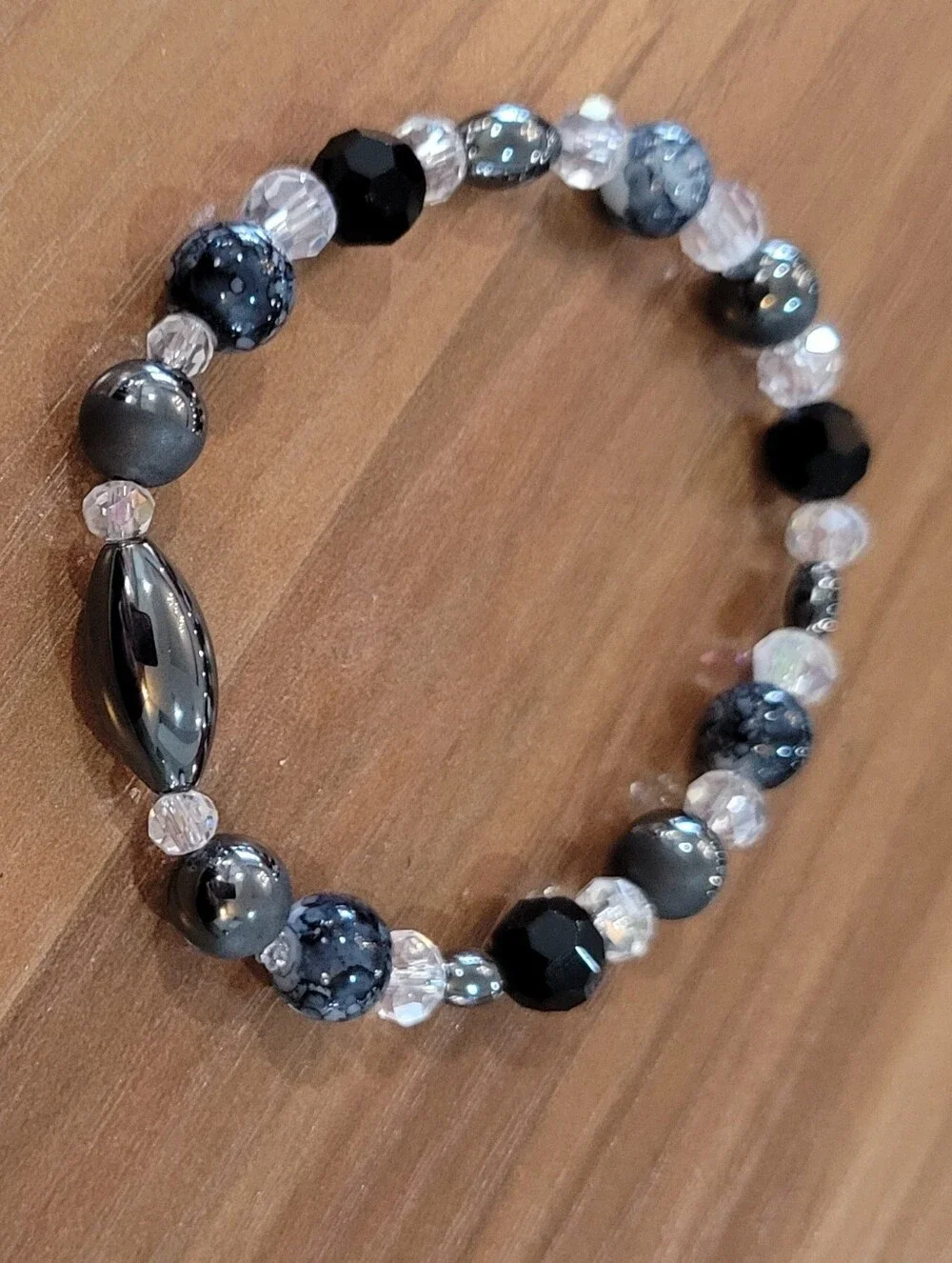 Artisan Black and Gray Beaded Stretch Bracelet